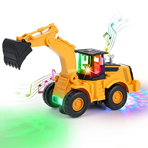 Kizeefun® Bagger Spielzeug, Ferngesteuerter Fahrend mit Sound und Licht, Baustellenfahrzeuge Kinder, EIN Auto Kinderspielzeug Mehreren Musikstücken Geschenk für Jungen und Mädchen ab 3 4 5 6 7 Jahren von Kizeefun