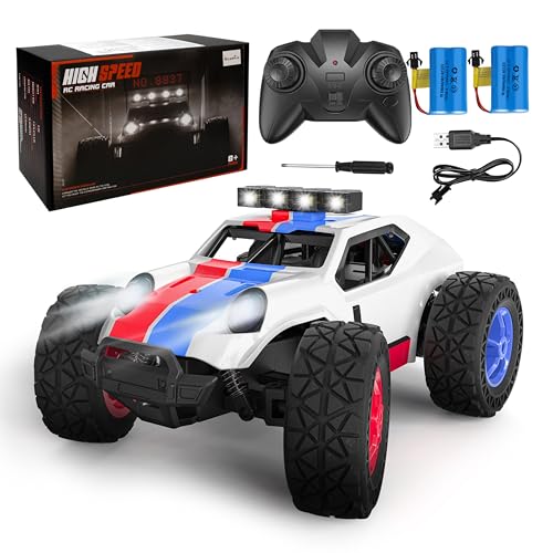 Kizeefun Ferngesteuertes Auto, 2.4Ghz 1/20 RC Auto Geländewagen 20 km/h Alle Gelände, Elektrisches Spielzeug, Offroad mit 2 AKKU 50min Spielzeit und LED Scheinwerfer, Geschenk für Kinder von Kizeefun