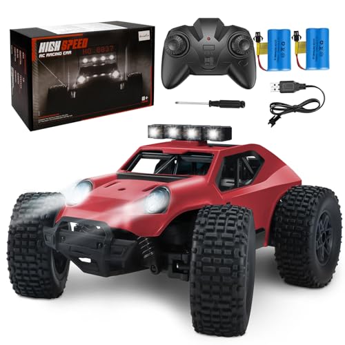 Kizeefun Ferngesteuertes Auto, 2.4Ghz 1/20 RC Auto Geländewagen 20 km/h Alle Gelände, Elektrisches Spielzeug, Offroad mit 2 AKKU 50min Spielzeit und LED Scheinwerfer, Geschenk für Kinder von Kizeefun