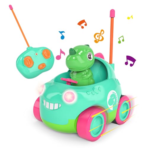 Kizeefun Ferngesteuertes Auto, Dinosaurier Spielzeug ab 2 Jahre, RC Auto Lichtern und Musik, Perfektes Geburtstags 2 3 4 5 Baby Kinder Kleinkind Mädchen Jungen von Kizeefun