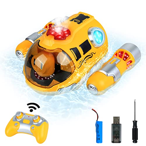 Kizeefun Ferngesteuertes Motorboot Kinder, 2,4-GHz Dual Propeller RC-Boote Wasserdicht mit Sprühnebel, Licht und 360° Rotation, Sommer Besprühtes Spielzeug für Kinder Wasser-Party Geschenk von Kizeefun