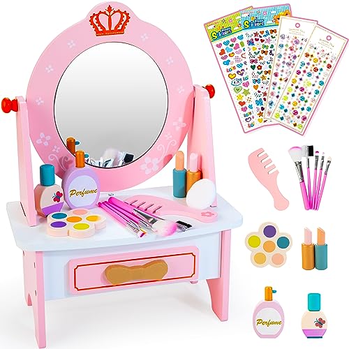 Kinderschminke set für Mädchen ab 3 Jahre alt Holz Schminktisch Make up Spielzeug Geburtstage Weihnachten Geschenk für Mädchen 3 4 5 6 7 Jahre von Kizfarm