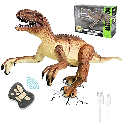 Kizmyee Dinosaurier Spielzeug, Dino Ferngesteuertes Velociraptor für Kinder, Realistische Gehbewegungen, Brüllt, Leuchtende Augen und Kopfschütteln, Geburtztag Geschenk Ostergeschenke für Kinder von Kizmyee