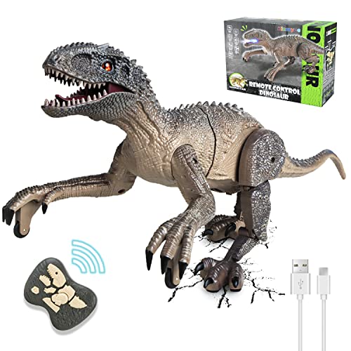 Kizmyee Dinosaurier Spielzeug, Dino Ferngesteuertes Velociraptor für Kinder, Realistische Gehbewegungen, Brüllt, Leuchtende Augen und Kopfschütteln, Geburtztag Geschenk Ostergeschenke für Kinder von Kizmyee