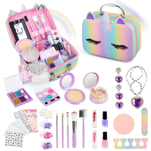 Kizmyee Kinderschminke Set Mädchen, 30 Stück Waschbar Kinderschminke Set, Schminkkoffer Mädchen Make up Spielzeug Halloween Weihnachts Geburtstags Geschenke für Mädchen 4-12 Jahre von Kizmyee