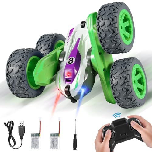 Kiztoys&1abs Ferngesteuertes Auto, RC Stunt Car Spielzeug, 4WD, 2.4GHz RC Stunt Auto 360° Flip All Terrain mit 2 Wiederaufladbare Batterien für Kinder Geschenke zu Weihnachten Junge (Blau) von Kiztoys