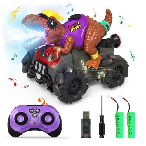 Dinosaurier Ferngesteuerte Auto Kinder, 2.4 GHz Hip-Hop Monstertruck Auto Spielzeug mit Sprühnebel, Leuchten, Klang, 4WD RC Dino Motorräder Geschenke mit Wiederaufladbar Akku für Jungen Mädchen von Kiztoys