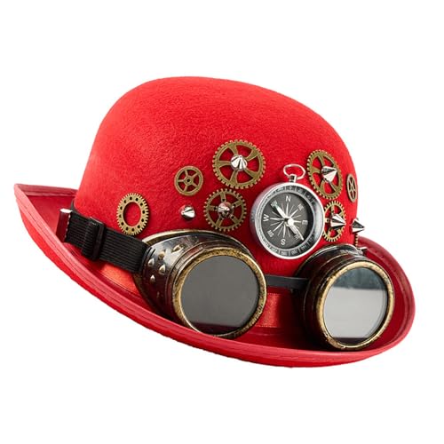 Klaisy Abnehmbare Brille und Kompasse, Nieten, verstärkter ovaler Zylinderhut, Halloween-Kostüm, Zubehör für Outdoor-Abenteuer, Steampunk-Ausrüstung, Hut mit verstellbaren Trägern Klaisy Abnehmbare Brille und Kompasse, Nieten, verstärkter ovaler Zylinderhut, Halloween-Kostüm, Zubehör für Outdoor-Abenteuer, Steampunk-Ausrüstung, Hut mit verstellbaren Trägern von Klaisy