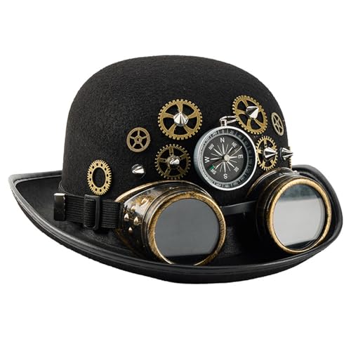 Klaisy Abnehmbare Brille und Kompasse, Nieten, verstärkter ovaler Zylinderhut, Halloween-Kostüm, Zubehör für Outdoor-Abenteuer, Steampunk-Ausrüstung, Hut mit verstellbaren Trägern Klaisy Abnehmbare Brille und Kompasse, Nieten, verstärkter ovaler Zylinderhut, Halloween-Kostüm, Zubehör für Outdoor-Abenteuer, Steampunk-Ausrüstung, Hut mit verstellbaren Trägern von Klaisy