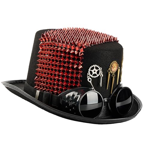 Klaisy Hut mit Nieten im Industriealter, mit Brille, dunkles Kostümzubehör, mechanisches Design, Gothic-Festival-Zubehör für Erwachsene Klaisy Hut mit Nieten im Industriealter, mit Brille, dunkles Kostümzubehör, mechanisches Design, Gothic-Festival-Zubehör für Erwachsene von Klaisy