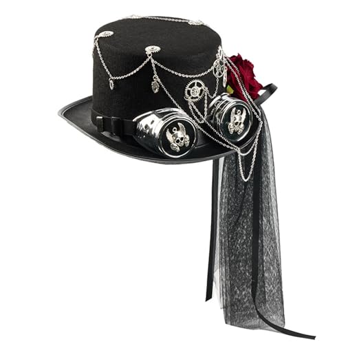 Klaisy Punk-Brille, Zylinderhut mit Blumenkette, verstellbare Kopfbedeckung für Halloween, Kostümpartys, Cosplay, Liebhaber, Zubehör, Weltraum, Gothic-Kopfbedeckung Klaisy Punk-Brille, Zylinderhut mit Blumenkette, verstellbare Kopfbedeckung für Halloween, Kostümpartys, Cosplay, Liebhaber, Zubehör, Weltraum, Gothic-Kopfbedeckung von Klaisy