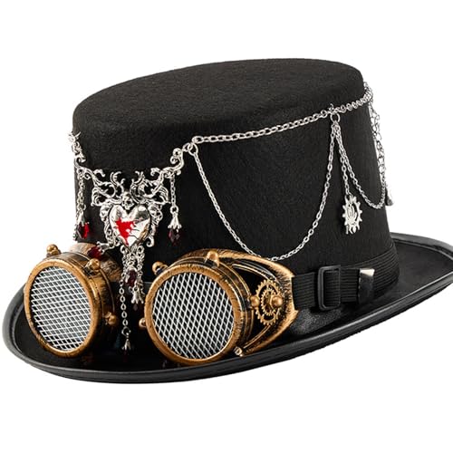 Klaisy Punk-Zylinderhut mit Herz-Anhänger und abnehmbarer verstellbarer Brille für Halloween-Kostümpartys, Bühnenauftritte, Halloween, Cosplay-Hut Klaisy Punk-Zylinderhut mit Herz-Anhänger und abnehmbarer verstellbarer Brille für Halloween-Kostümpartys, Bühnenauftritte, Halloween, Cosplay-Hut von Klaisy