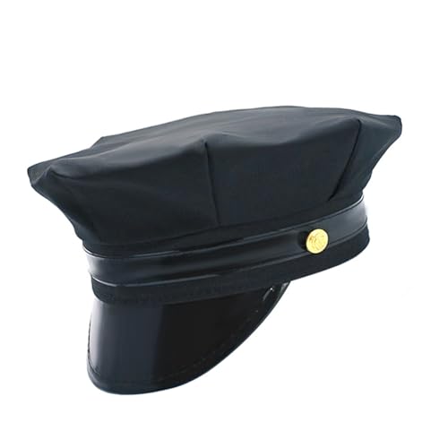 Stilvoller schwarzer Polizeibeamter Hut mit praktischer Polyester-Konstruktionsuniform für Rollenspiele, Aktivitäten, Rollenspiele, schwarze Flat-Top-Polizeien Stilvoller schwarzer Polizeibeamter Hut mit praktischer Polyester-Konstruktionsuniform für Rollenspiele, Aktivitäten, Rollenspiele, schwarze Flat-Top-Polizeien von Klaisy