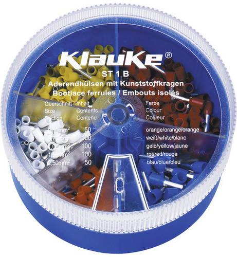 Klauke ST1B Aderendhülsen-Sortiment 0.5 mm², 0.75 mm², 1. mm², 1.5 mm², 2.5mm² Teilisoliert Or von Klauke