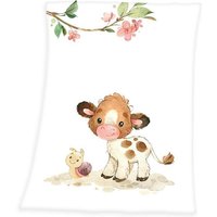 Herding 1540231014 - babybest®, Babydecke, Süßes Kälbchen, Soft-Peachdecke, Microfaser, weiss/beige, 75x100 cm von Klaus Herding GmbH