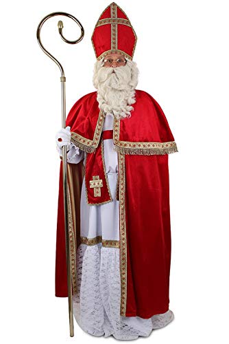 Kleidung zum Feiern Edeles Nikolauskostüm weißer Habit, samtiger Umhang, Mitra/Hut, Stola & Kordel | Sankt-Nikolaus Kostuem Set | Bischofs-Kostüm von Kleidung zum Feiern