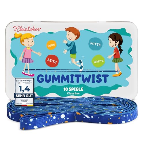 Kleintober Gummitwist Kinder mit Spiele Anleitung I Hüpfgummi I Indoor und Outdoor Spielzeug I Regenbogen Band I Einschulung Junge Geschenk als Schultüte Füllung I Prüfengel Note 1,4 von Kleintober