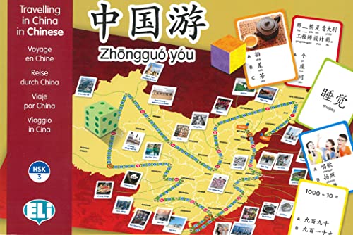 Zhōngguó yóu: Travelling in China. Gamebox mit Spielplan (Landkarte von China), Zwei Würfel, 132 Karten von Klett