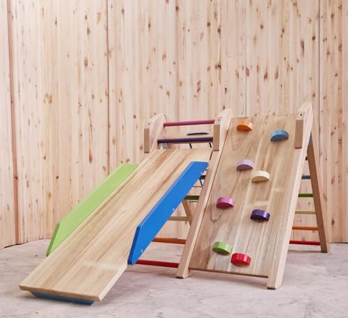 Kletterdreieck mit Rutsche aus Paulowina Holz - für Indoor und Outdoor von Kletterling