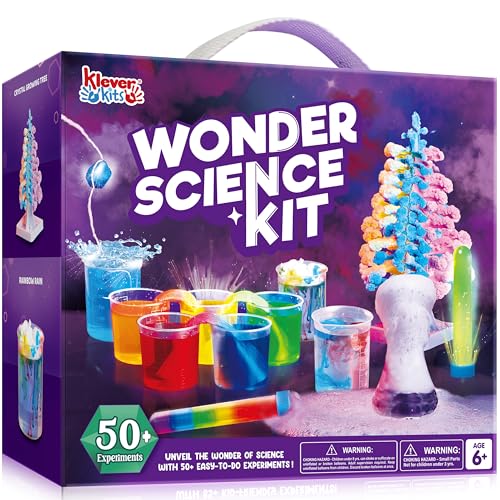 KLEVER KITS 50+ Experimente für Kinder, STEM Toys Experimentierkasten Wachsender Kristallbaum, Zweifarbige Blume Experimente für Kinder ab, Chemiebaukasten Galileo Experiment Jungen Mädchen Geschenke von Klever Kits