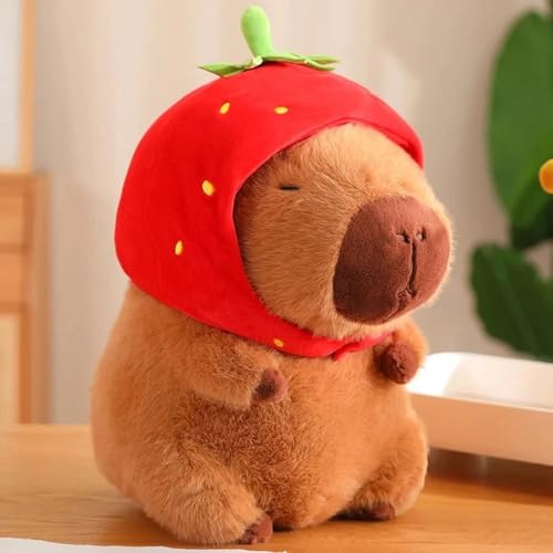 Capybara Plüschtier Niedliche Capybara Kuscheltier mit Erdbeerkopfbedeckung Capybara Kuscheltiere Plüschtier Capybara Plushie Kawaii Kuscheltier Capybara Plushies Wasserschwein Plushies Capybara Plush von Klikkopers