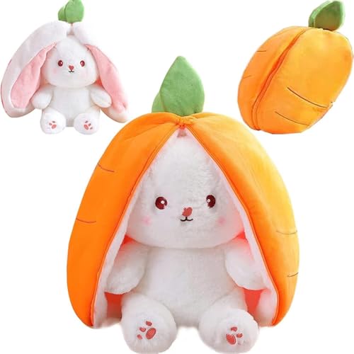 Hasen Verstecken Plüsch | Bunny Kuscheltier Hase Klein | Gefülltes Kaninchen Mit Karotten Und Erdbeeren, Plüschtier Hase, Hasenpuppe, Hasenplüsch, Weiches Plüsch-kaninchen-spielzeug Süsse Kuscheltiere von Klikkopers