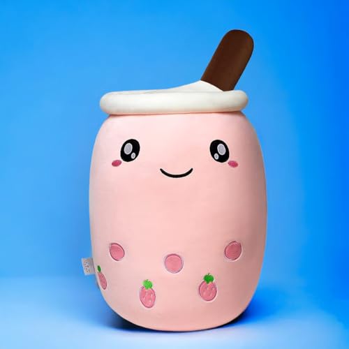 Klikkopers® - Kawaii-Kissen - Bubble Tea-Plüschtier - 30 cm bis 35 cm - Boba-Plüschtier - Babyrosa - Kawaii-Plüschtier - Squishy - Squish-Plüschtier (Pink) von Klikkopers