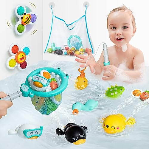 KmmiFF Badewannenspielzeug, Badespielzeug Set mit Aufbewahrung, Angelspiel Saugnapf Spielzeug Jagdspaß lustig wasserspielzeug für Kleinkinder und Babys ab 1 Jahr von KmmiFF