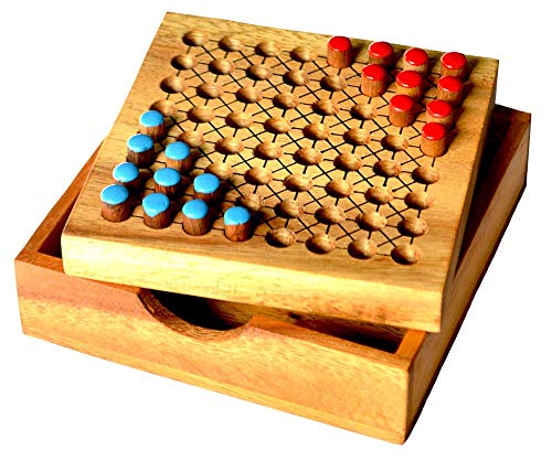 Knobelholz Halma Box for 2 Spieler Strategiespiel China Checker als Rechteck Version das original Halma Reisespiel, Brettspiel, Unterhaltungsspiel, Kinderspiel von Knobelholz.de