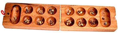 Kalaha afrikanisches Bohnenspiel Mancala kleines Reisespiel Knobelholz Strategiespiel Kinderspiel für Feinmotorik und Konzentration 2 Spieler von Knobelholz.de