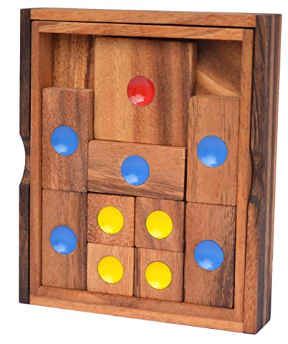 Khun Pan medium, Escape Knobelspiel medium in einer Holzbox, Knobelholz Schiebespiel, Knobelbox, Khun Phaen, Ausparken, Konzentrationsspiel, Unterhaltungsspiel, Reisespiel, IQ Puzzle von Knobelholz.de