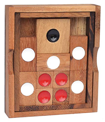 Khun Pan small, Escape Knobelspiel klein in Einer Holzbox, Knobelholz Schiebespiel, Knobelbox, Khun Phaen, Ausparken, Konzentrationsspiel, Unterhaltungsspiel, Reisespiel, IQ Puzzle von Knobelholz.de