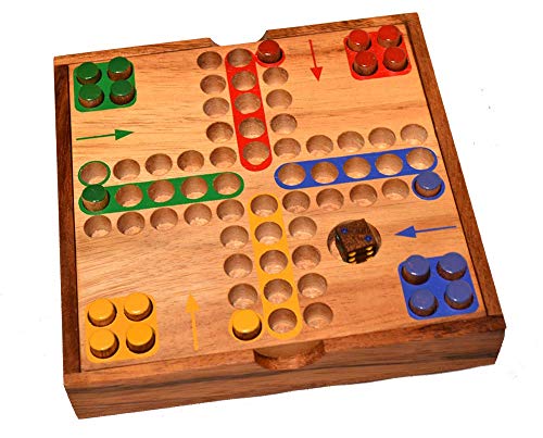 Ludjamgo Box original Knobelholz Würfelspiel mit Stecker, 6 und nach Haus Familien, Kinderspiel, Ludo, Brettspiel, Gesellschaftsspiel, Familienspiel, von Knobelholz.de