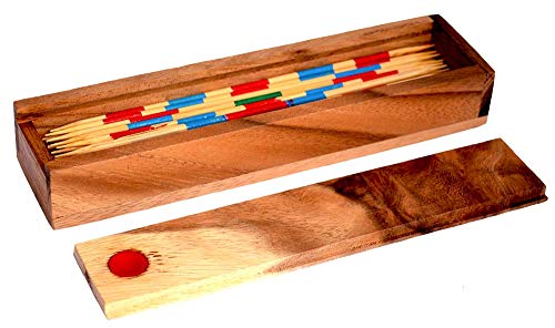 Knobelholz Mikado Stäbchen Box aus Holz mit richtiger Spitze Geschicklichkeitsspiel Kinderspiel Mikadostäbchen mit Werten für die Punkte von Knobelholz.de