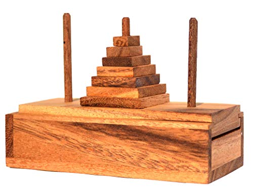 Pagoda 7 Quadrat small, Knobelholz Konzentrationsspiel mit 7 eckigen Scheiben aus Holz, setze den Turm um Aber benutze nur 1 Scheibe, Turm von Hanoi Holzpuzzle, Knobelspiel, IQ Puzzle von Knobelholz.de