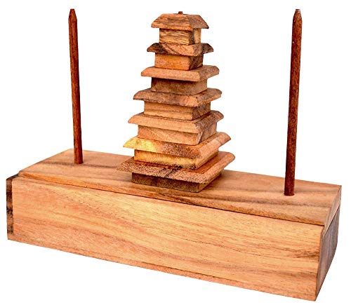 Pagoda Chadi 7 Rings, Knobelholz Konzentrationsspiel mit 7 Tempel Teilen aus Holz, setze den Turm um aber benutze nur 1 Scheibe, Turm von Hanoi Holzpuzzle, Knobelspiel, IQ Puzzle von Knobelholz.de