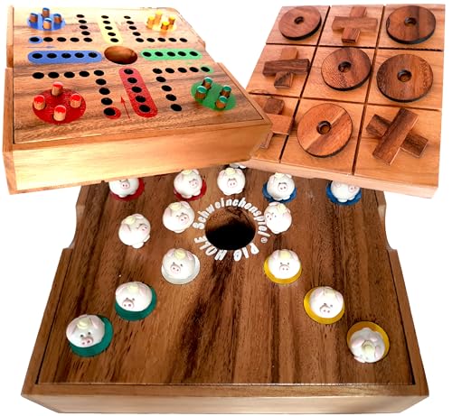 Pig Hole Schweinchenspiel ® Knobelholz Spielebox Würfelspiel mit 60 kleinen Schweinchen Handgemacht, Ludjamgo + Tic Tac Toe, Gesellschaftsspiel, Kinderspiel von Knobelholz.de