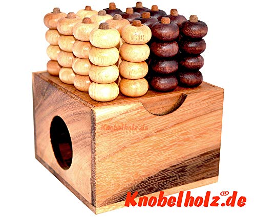 Knobelholz Raummühle 3D 4x4 Vier Gewinnt Strategiespiel für 2 Spieler, Vier in Einer Reihe Box Connect Four, Bingo 3D, Viererreihe von Knobelholz.de