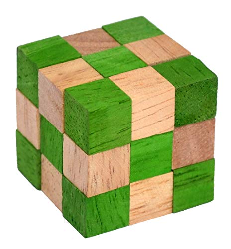 Snake Cube Green small, Schlangenwürfel grün klein Würfelschlange Knobelholz Puzzle IQ Puzzle Cobra Cube Holz Snake Cube 3x3x3 Brain Teaser IQ Test 3D Puzzle Kinderpuzzle Holzspielzeug von Knobelholz.de