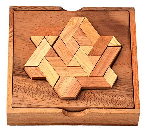 Star Puzzle Box Knobelholz Legepuzzle Holzpuzzle Tangram Puzzle, Knobelspiel, Vorlagenpuzzle, Soma Cube 2D Puzzle aus Holz IQ Test, IQ Puzzle Kinderpuzzle Lernpuzzle Schule von Knobelholz.de