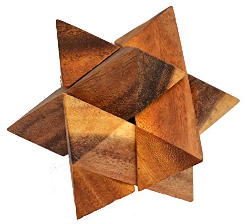 Stern Puzzle medium, Interlock 3D Puzzle mit 6 Teilen aus Holz, Star Puzzle, Stern Holzpuzzle, IQ Puzzle, IQ Test, Trick, Knobelspiel, Knobelholz Puzzle, Brain Teaser, Knobelaufgabe, von Knobelholz.de