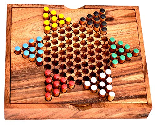 Sternhalma Box medium mit 10 Stecker pro Spieler Strategiespiel bis zu 6 Spieler Halmabrett Knobelholz Gesellschaftsspiel Steckhalma Halma Chinese Checker von Knobelholz.de