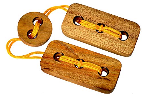 Knobelholz.de String Puzzle 2, Holzpuzzle aus Samanea Holz, 3 Teile, 10,0 x 4,8 x 3,5 cm, für 7 Jahre und älter von Knobelholz.de