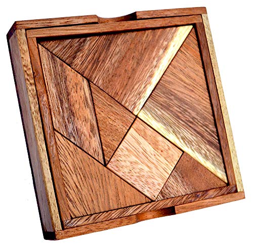 Tangram Box 7 small, kleines chinesisches Holzpuzzle mit 7 Teilen,Tangram Puzzle, 1250 Figuren zusammen puzzeln mit Tangram Vorlagen, Legepuzzle, Kinderpuzzle, Familienpuzzle, Schule von Knobelholz.de