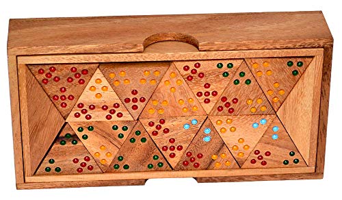 Knobelholz Triomino Color Tridomino Dreiecksdomino Legespiel Dominospiel aus Holz für 6 Spieler mit 56 Steinen Gesellschaftsspiel Kinderspiel von Knobelholz.de