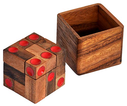 Würfel Puzzle Box small, Puzzle einen Spielwürfel zusammen, Soma Cube mit farbigen Punkten als Holzpuzzle, Knobelholz IQ Puzzle, Würfelpuzzle, Soma Würfel, Legepuzzle, 3D Puzzle, von Knobelholz.de