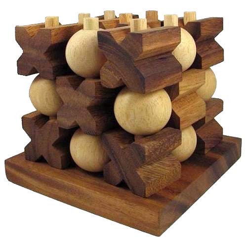 XO 3D Large, Tic Tac Toe in 3D Large XO Spiel Käsekästchen Strategiespiel aus Holz für 2 Spieler Knobelholz Holzspiel Käsekästchen oder XO in der großen 3D Variante von Knobelholz.de