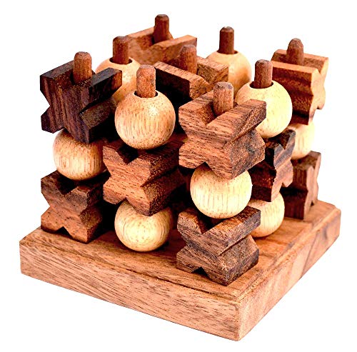 XO 3D small, Tic Tac Toe in 3D small XO Spiel Käsekästchen Strategiespiel aus Holz für 2 Spieler Knobelholz Käsekästchen oder XO in der 3D Variante von Knobelholz.de