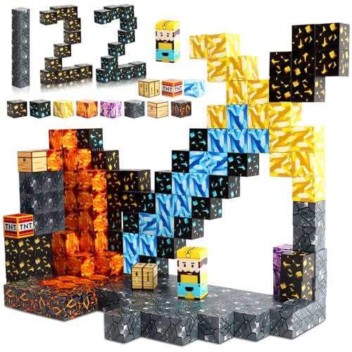 122 Stück Magnetische Bausteine, Build-Magnetwelt-Set, Magnetic Building Blocks, Bausteine Set Weihnachten für Jungen und Mädchen im Alter von 3 4 5 6 7 8, Kreative Spielzeug ab 3 Jahren für Kinder von Knoiuao