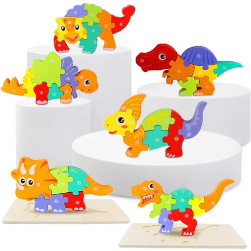 6 Stück Holzpuzzle für Kleinkinder von 1-3 Jahren,Lernendes Pädagogisches Holzpuzzle-Spielzeug,Tier Holzpuzzle Puzzle Kleinkind Lernspielzeug,Montessori Holzspielzeug Puzzle(Dinosaurier、Triceratops) von Knoiuao